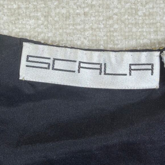 Scala Women 2X Black Gold Sequin Silk Beaded Long Sleeve Hook Eye Evening Jacket - Picture 3 of 12